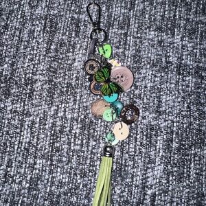 Green and Black Charm Tassel Keychain